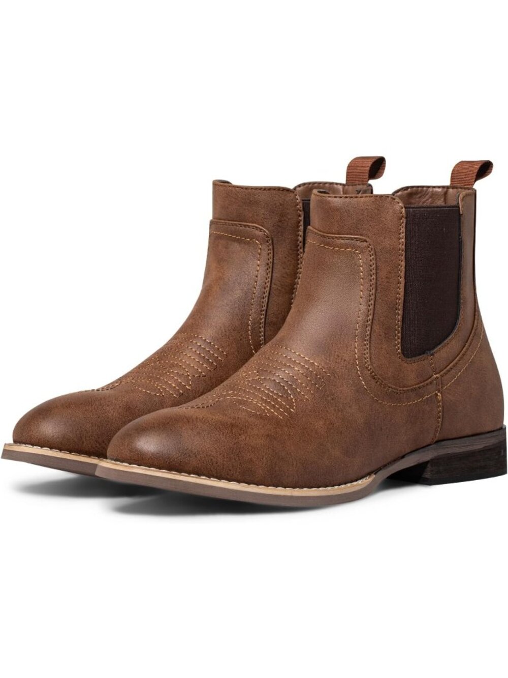 Men’s Brown Chelsea Cowboy Boots Round Toe Western Ankle Boots